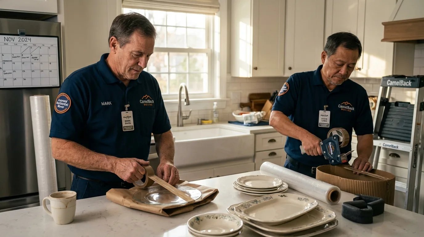 Professional crew packing kitchen dishware in Madera, CA